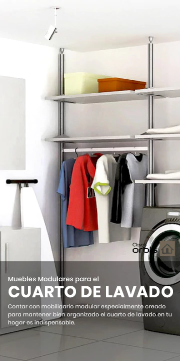Mobiliario modular para mantener organizado el cuarto de lavado en el hogar.